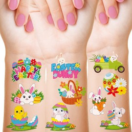 4 Sheets Easter Temporary Tattoos for Children, Easter Stickers Party Gifts for Children Boys Girls Birthday Decorations Party Game