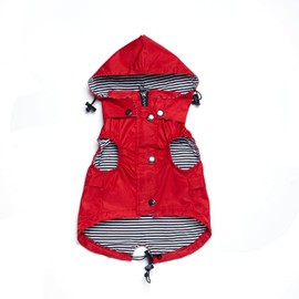 Sleeveless Zip Up Dog Raincoat with Reflective Buttons, Pockets, Rain/Water Resistant, Adjustable Drawstring, & Removable Hood - Size XS to XL - Stylish Premium Dog Raincoats (Small, Red)