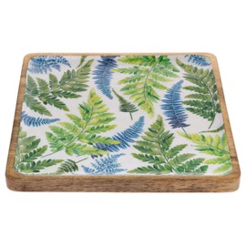 Boston International Serving Trays Enamel and Wood Square Platter, 10" x 10", Arwea