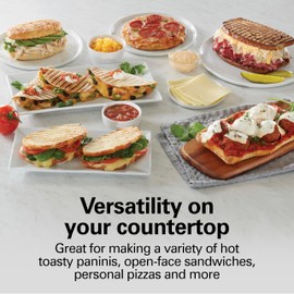 Hamilton Beach Panini Press Sandwich Maker & Electric Indoor Grill with Locking Lid, Opens 180 Degrees for any Thickness for Quesadillas, Burgers & More, Nonstick 8" x 10" Grids, Chrome (25460AG)