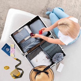 Toplive 7 Set Packing Cubes for Travel, Luggage Organizer Bags for Travel Accessories Travel Essentials, Travel Packing Cubes for Suitcases, Compression Packing Cubes, Gray