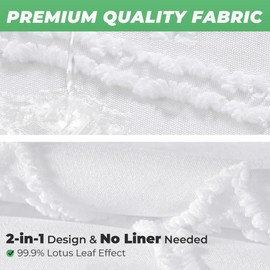 Seasonwood White Shower Curtain, Boho Woven Tufted Geometric Fabric Shower Curtain for Bathroom Modern Shabby Chic Textured Waterproof Farmhouse Cloth Shower Curtains, 72 x 72 Inches