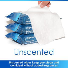 HygiCare Premium Refreshing Body & Face Wipes Unscented, Bamboo 100% Biodegradable Earth-friendly Perfect for Hiking Gym Camping Hospital 60 Count