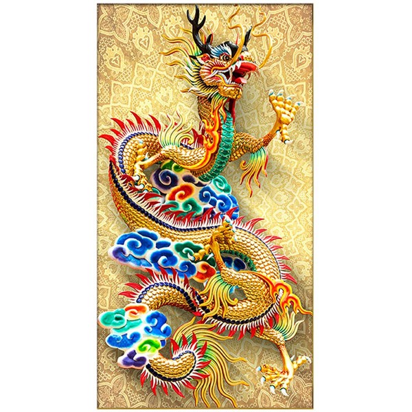Instarry 5D Diamond Art All-Over Paste Type Painting Interior Stylish Decorative Beads Mosaic Handmade Kit Chinese Dragon 34.9 x 20.9 inches (86 x 50 cm)
