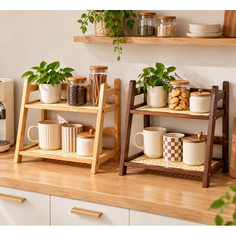 2-Tier Bamboo Countertop Organizer for Kitchen and Bathroom Storage –