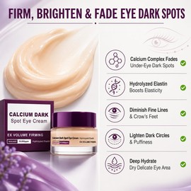 Calcium Dark Spot Eye Cream for Dark Circles and Puffiness, Under Eye Cream for Wrinkles, Fine Lines, Bags, Skin Firming, Brightening with Niacinamide, Lightweight Daily Skincare