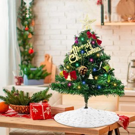 Lanpn 18 Inch Christmas Tree Skirt, Xmas Tree Skirt with Silver Snowflake Printed for Farmhouse Christmas Xmas Winter Holiday Party Tree Mat Indoor Outdoor Decoration Christmas Tree Decor (18''/45cm)