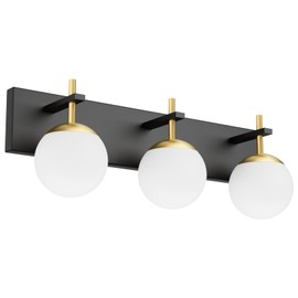 Ralbay Mid Century Modern Bathroom Vanity Lights 3-Light Milky Glass Globe Modern Bathroom Vanity Lights Black and Gold Bathroom Wall Lighting Fixtures