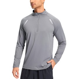 Libin Men's Running Shirts Long Sleeve Quarter Zip Pullover Workout Athletic Shirts Casual Lightweight Stretch UPF 50+ Gym Fishing Biking Hiking Golf Outdoor Shirts, Light Grey, XL