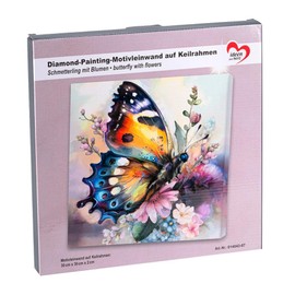 Ideen mit Herz Diamond Painting Canvas on Stretcher Frame | 30 cm x 30 cm | Tools Included (Butterfly with Flowers)
