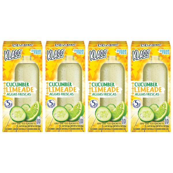 Klass Aguas Frescas Cucumber-Limeade Drink Mix - Sugar Free! (Pack of 4, 40 Count Powder Stick Packs) Shake it up! The new way to drink Aguas Frescas.