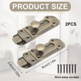 2Pcs Barrel Slide Door Bolts 3inch Zinc Alloy French Door Security Lock Anti Corrosion Secure Brass Door Bolt for Internal External Doors Gates Sheds Garages Cupboards Hotels (Brass)