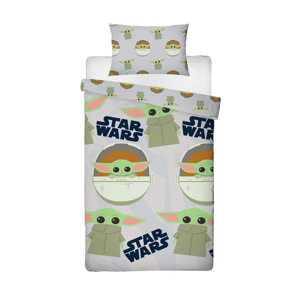 Baby Yoda Single Cover | Star Wars Mandalorian Child Yoda Duvet | Officially Licensed Grey Microfibre Reversible Two Sided Design