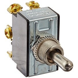 NSI 78260TS Toggle Switch, Maintained Contact and Multiple Pole, On-Off-On Circuit Function, DPDT, Brass/Nickel Actuator, 15/10 amps at 125/250 VAC, Screws Connection
