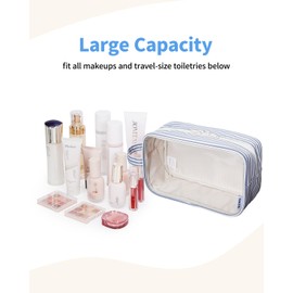 Narwey Clear Travel Toiletries Bag, Toiletry Bags for Women, Clear Makeup Wash Bag Travel Holiday Essentials for Women and Men (Stripe Greyish Blue-1)