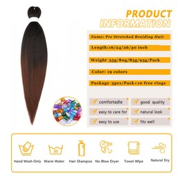 Braiding Hair Pre Stretched for Women Hair Extensions Box Braids Soft Synthetic Knotless Yaki Texture Hot Water Setting Braid Brown Ombre (26inch 3Packs)