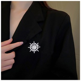 Cimenexe Vintage Crystal Snowflake Brooch Silver CZ Star Brooch Pin CZ Paved Starburst Pin Brooch Rhinestone Snowflake Flower Brooch Pin Wedding Lapel Pin Banquet Badge Pins, Metal