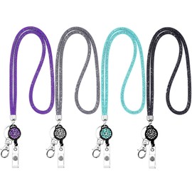 XOPOZON 4 Pieces Crystal Necklace Lanyard with Rhinestones Transparent ID Card Holder and Key Chain Neck Strap for Business Card Bus Key Chain, multicoloured