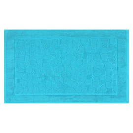 HMETOL Reversible Cotton Washable Mats Spa Style Bathroom Floor Rugs Thick Soft Water Absorbent Quick Dry Lightweight Shower Tub 18" x 30" Blue