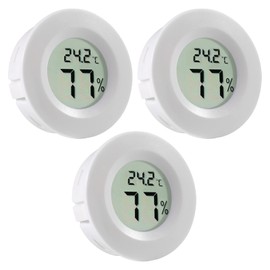 3Pcs Mini Round Hygrometer Thermometer Digital LCD Monitor Meter Gauge Indoor Outdoor Humidity Temperature for Humidifiers Dehumidifiers Greenhouse Basement Babyroom Fahrenheit or Celsius White