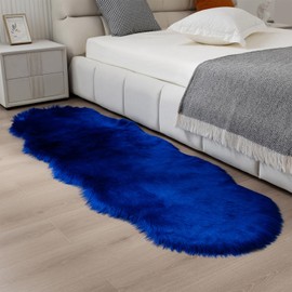 CKLZSAY Faux Fur Sheepskin Rug Super Soft Fluffy Plush Area Rug Bedroom Floor Children's Room Sofa Cushion Living Room Runners Bedside Rugs (Roval Blue，2×6 ft Sheepskin)