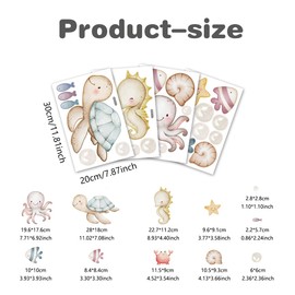 Sea Animals Wall Stickers, Underwater Ocean Creatures Wall Decor，Watercolor Peel and Stick Removable Cartoon Ocean Fish Wall Decor, Sea Turtle Wall Decor, Seahorse, Starfish, Ocean Bubble Wall Decor.