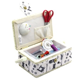 Small Sewing Box Sewing Basket with Sewing Kit Accessories Sewing Supplies Organizer for Students Sewing Beginner (Beige)