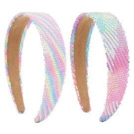 WOVOWOVO 2pcs Sequin Headbands for Women Colorful Wide Head Bands for Women's