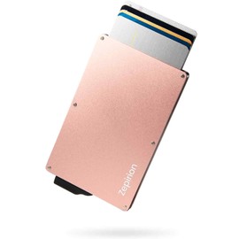 zepirion Cashless Optimized Credit Card Case, Anti-Skimming, Anti-Magnetic, Sliding, Slim with Money Clip, Aluminum, rose gold