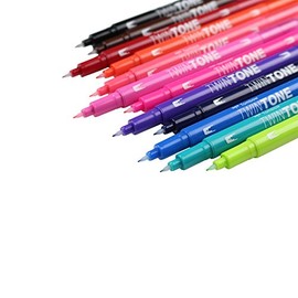 Tombow 61500 Twintone Juego de marcadores, Brillante, Paquete de 12 Marcadores de Doble Cara para Escritura audaz y precisa