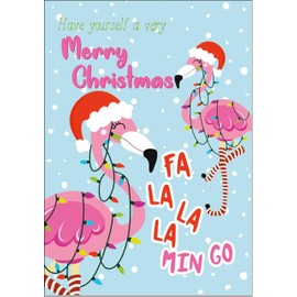 doodlecards Merry Christmas, Christmas Card Flamingo Christmas Tree Lights Medium Size Christmas Card with Plain Envelope