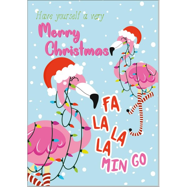 doodlecards Merry Christmas, Christmas Card Flamingo Christmas Tree Lights Medium