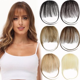 Yamel Clip in Fringe Human Hair Bangs Hair Clip on Wispy Fringe Hair Extensions with Temples Dark Brown Fine Air Bangs Human Hair Pieces for Women