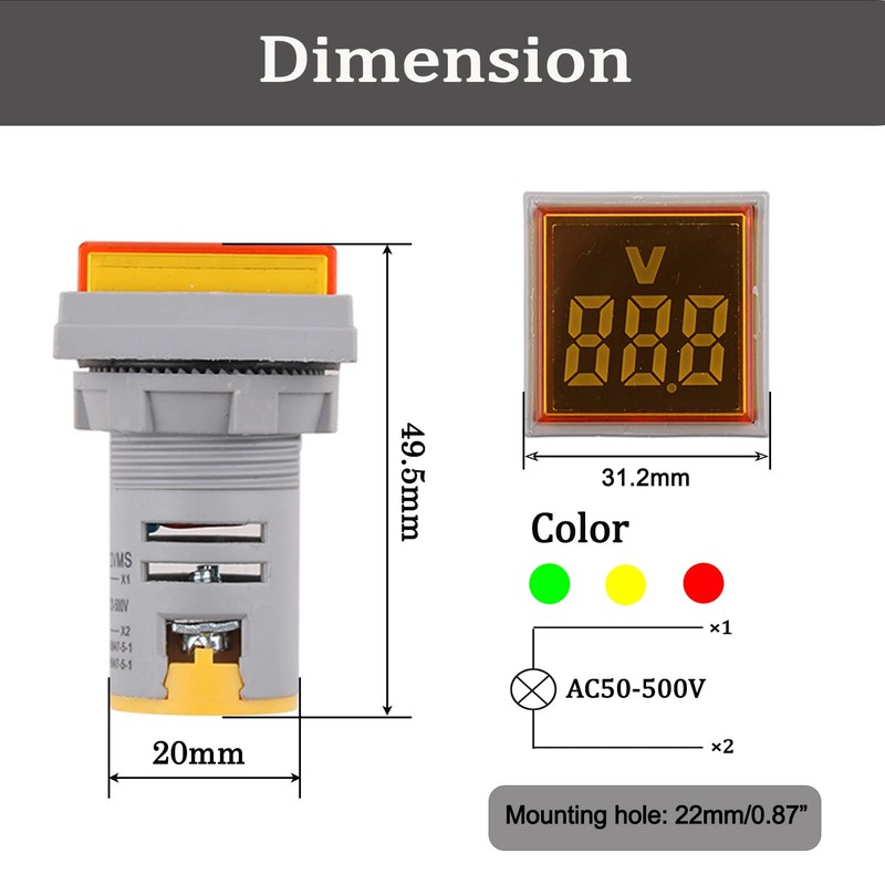 DMWD Voltage Meter Indicator AC50-500V 22mm Square LED Digital Display