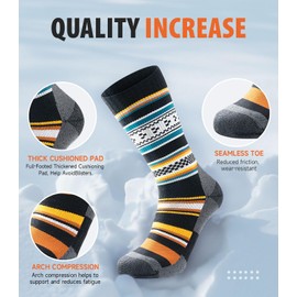Tmani Merino Socks Men Women Thermal Socks Hiking Socks Outdoor & Trekking Socks Anti-Blister Padded Work Socks Winter Socks, multicolor(2)-3 pair