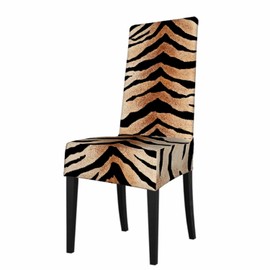 Numland 1 Pack Tiger Skin Pattern Dining Room Chair Covers Leopard Cheetah Print Wild Animal Brown Stripes Short Stretchable Polyester Removable Washable for home Restaurant Banquet