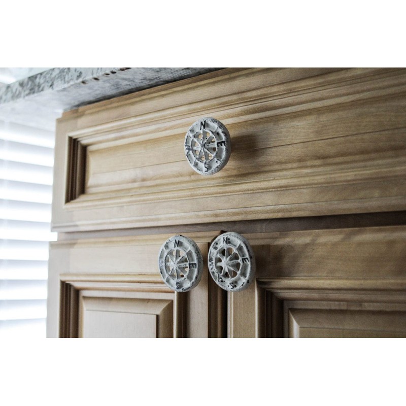 Set of 12 Antique White Cast Iron Nautical Compass Rose