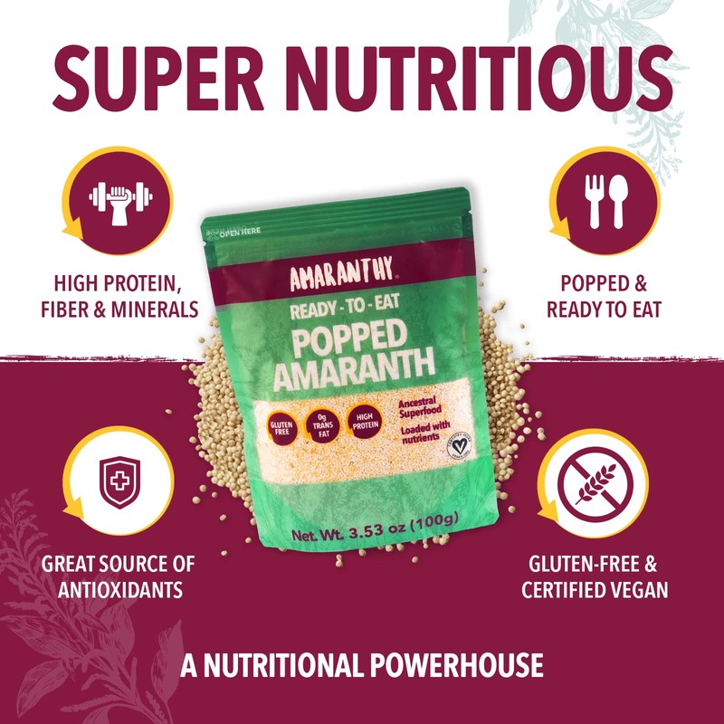 Amaranthy Ready-to-eat Popped Amaranth Bag (3.53 oz) - High Protein