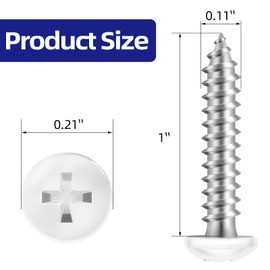 Etauwe 200 PCS #4 x 1 Pan Head Self Tapping Screws, White Head Wood Screw, 304 Stainless Steel 18-8, Screwdriver Bit Included