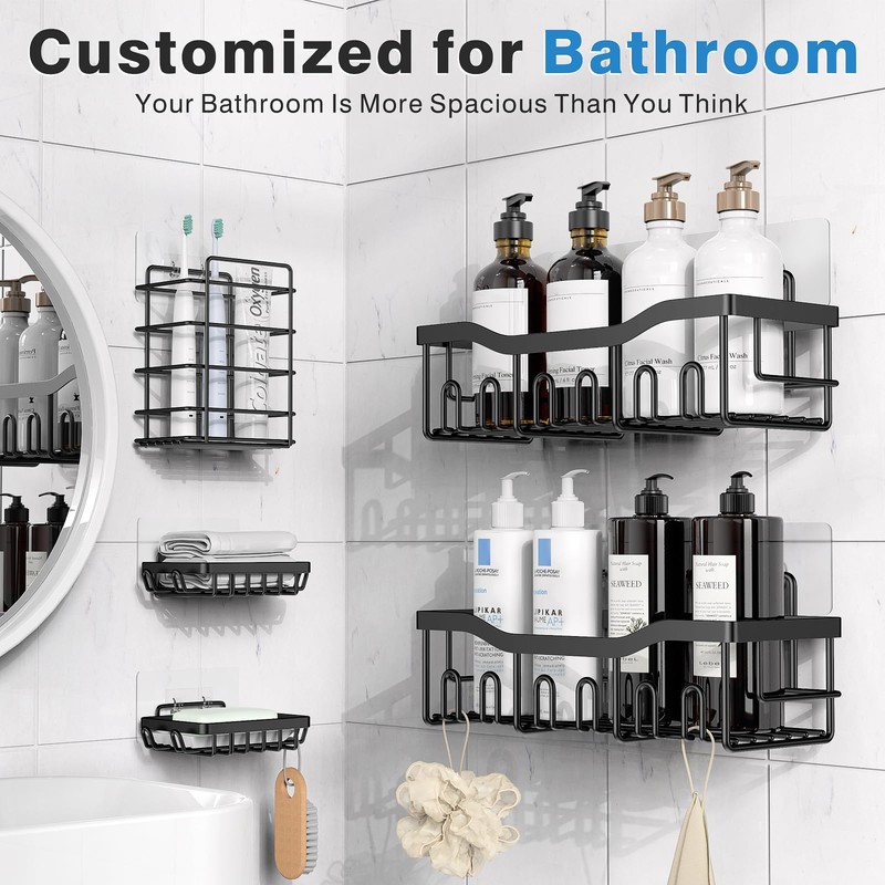 EUDELE Adhesive Shower Caddy, 5 Pack Rustproof Stainless Steel Bath