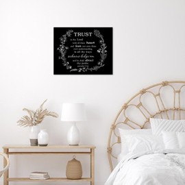 EOBTAIN Christian Bible Verse Canvas Wall Art Positive Religious Scripture and Floral Wall Art Bedroom Inspirational Quotes Black and White Framed Wall Art for Bathroom Living Room,16x12 Inches