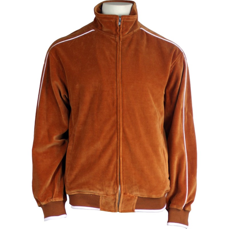 Sweatsedo Burnt Orange Mens Velour Tracksuit with White Piping (Medium)