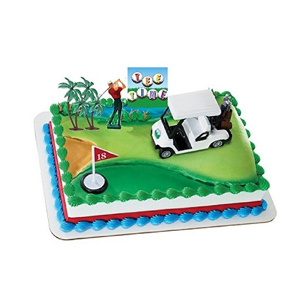 Golf Cart Golfer Tee Time Golf Sign Deluxe Cake Topper Cake Decoration Kit - Golfer Golf Cart Flag Trees and Sign
