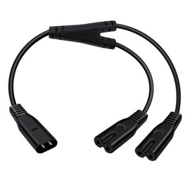 HuaLiSiJi IEC320 C8 to 2X C7 Y Splitter AC Power Cord 2.5A 250V C8 Male Plug to C7 Female Cable for Computer Monitor Smart TV and More (Black, 0.3 m)