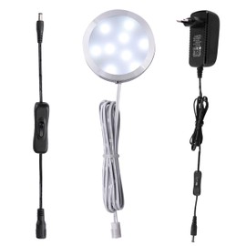 AIBOO 12 V LED Cabinet Lighting, 1 Piece, Under-Unit Light, Kitchen Plug in, with Manual Switch, Showcase Lighting for Wardrobe, Cabinet, Shelves, LED Round Cabinet Light, Kitchen Light, Day White