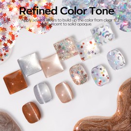 Modelones Gel Nail Polish Set, 6 Colors 2026 Nude Brown Sliver Cat Eye Gel Polish Creative Stars Moon Shape Glitter Nail Polish with Magnet& Wooden Stick All Seasons Soak Off LED Manicure Kit DIY Gift