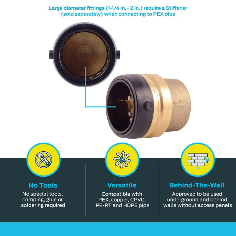 SharkBite 1-1/2 Inch Push Cap, Push to Connect Brass Plumbing