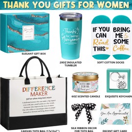 Thank You Gifts for Women, Employee Appreciation Gifts for Coworkers Office Gifts, Farewell Christmas Thank You Gifts Basket for Employees Teacher Nurse Boss Day Hostess Mom Her with Canvas Tote Bag