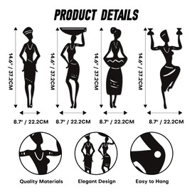 Xedatric 4-Piece African Art Wall Decor Set - Black Women Metal Wall Decor for Home, African American Wall Art for Living Room, Bedroom, Cafe - Durable Black Metal Wall Art