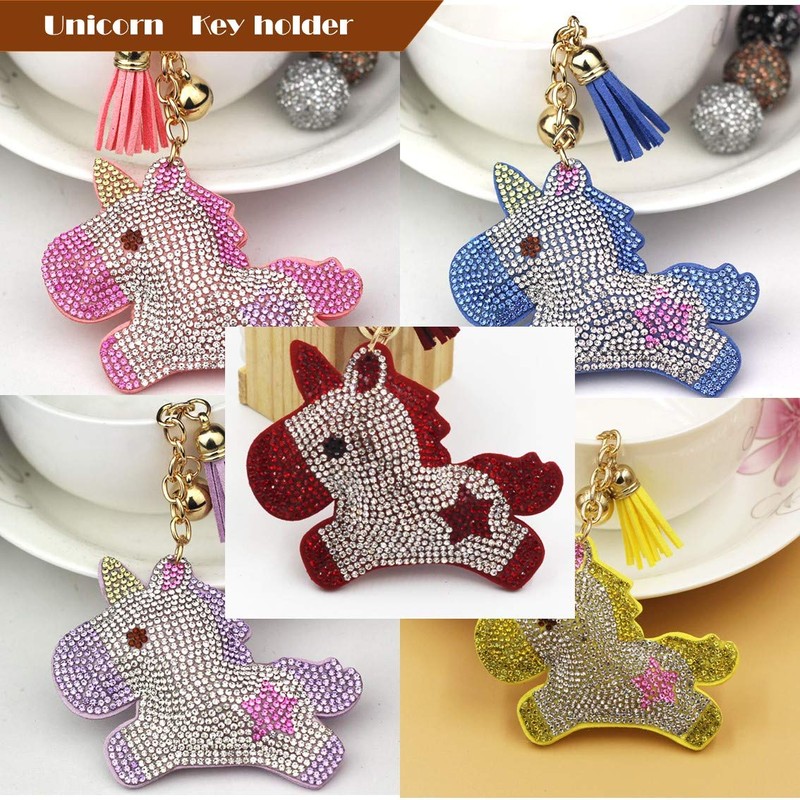 Riggulal Key Chain Unicorn Bag Charm Key Ring Glitter, Pink